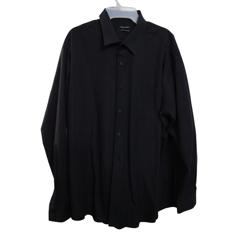 VAN HEUSEN Mens Black Fitted Wrinkle Free Long Sleeve Dress‎ Shirt 18 34/35